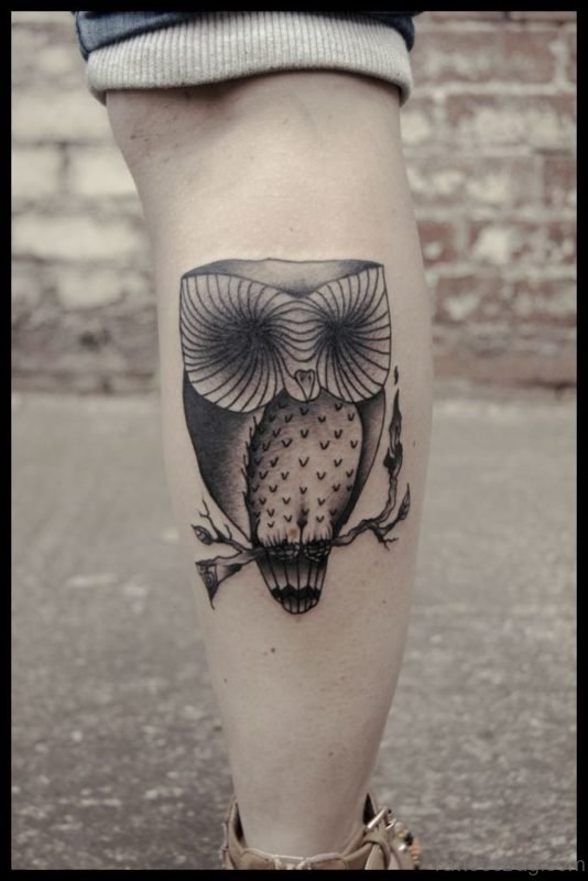 Graceful Owl Tattoo On Leg