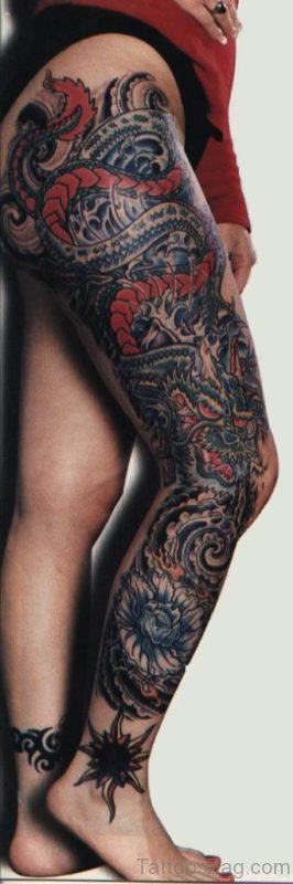 Hinese Dragon Tattoo On Full Leg