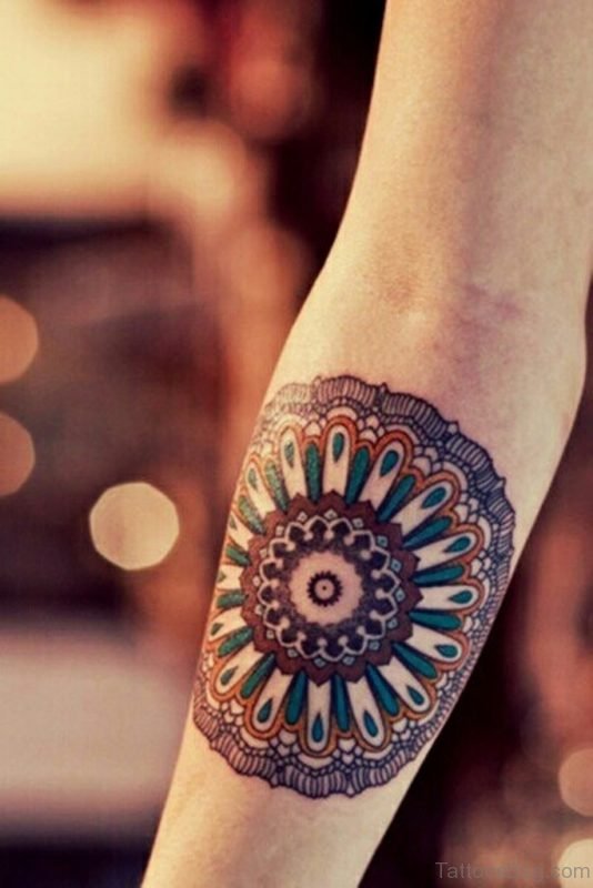 Red Mandala Tattoo On Arm