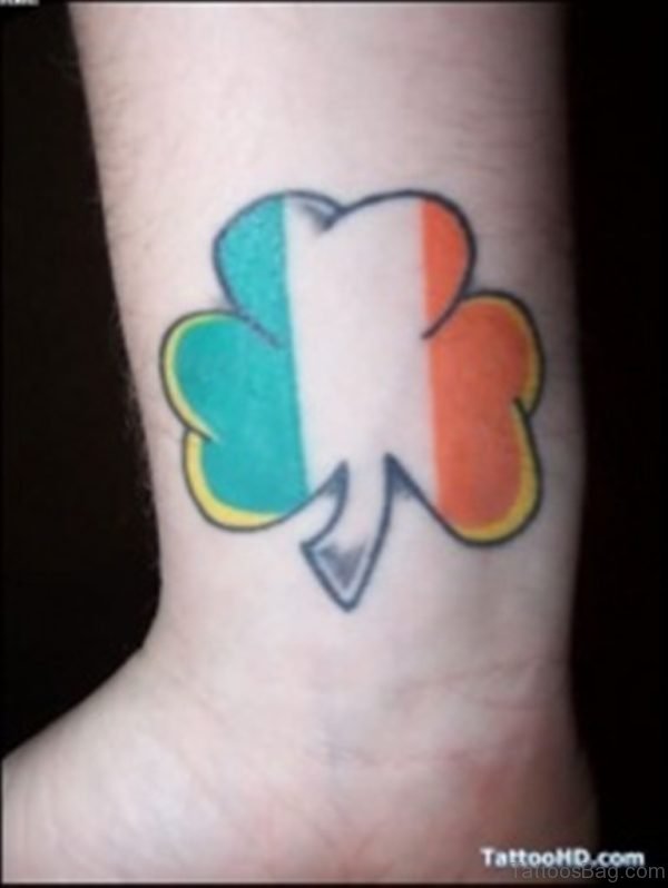 Rish Flag Colored Clover Leaf Patriotic Wrist Tattoo