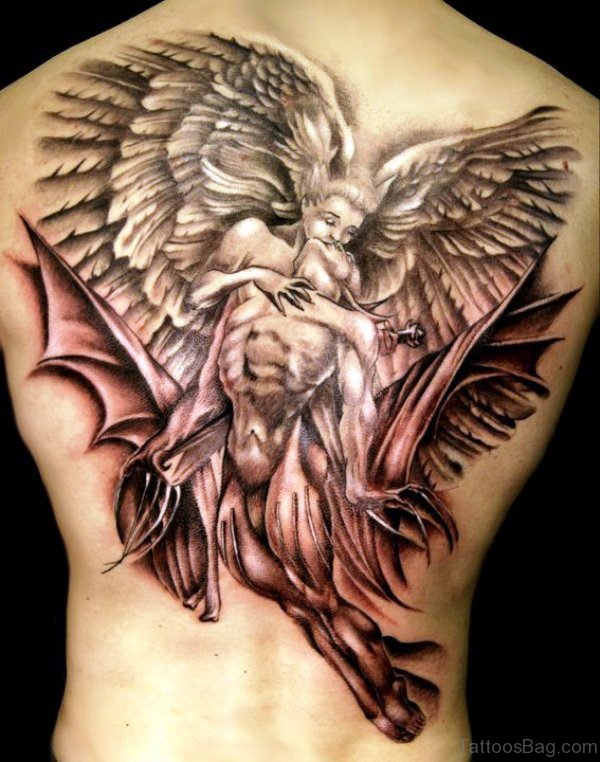 2 Angels Tattoo On Back
