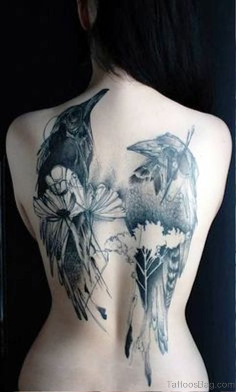 2 Crows Tattoo On Back