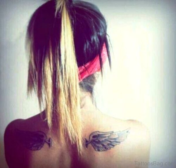 2 Feathers Tattoo On Back Shoulder