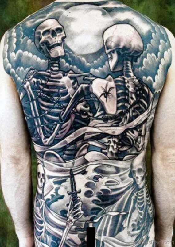 2 Skeletons Tattoo On Back