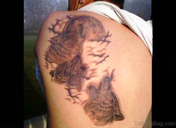 3 Alpha Wolf Tattoo On Back