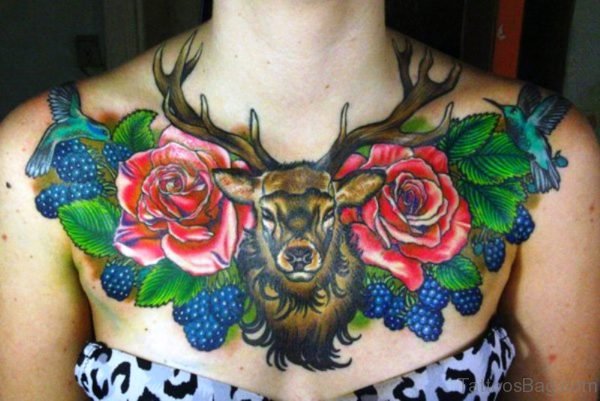 3D Buck Tattoo With Flowers