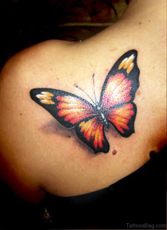 3D Red And Black Color Butterfly Design
