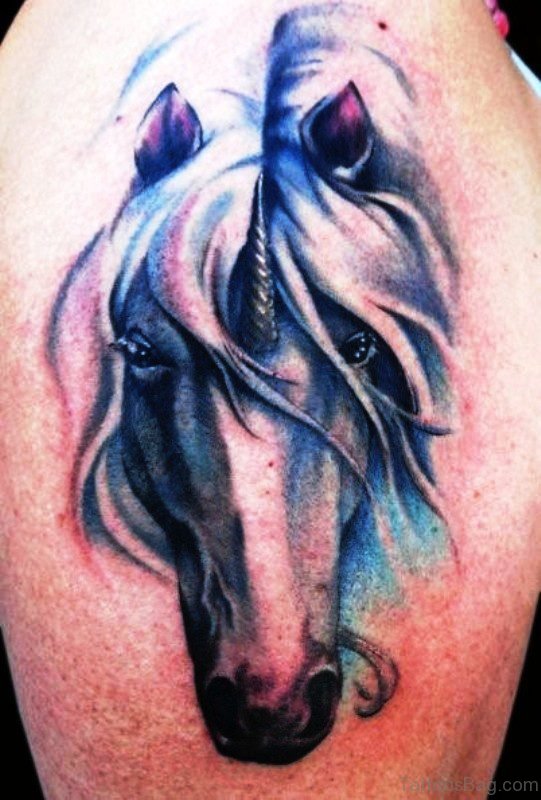 3D Unicorn Tattoo On Shoulder