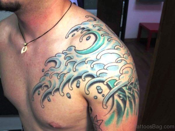 3D Waves Tattoo On Shoulder