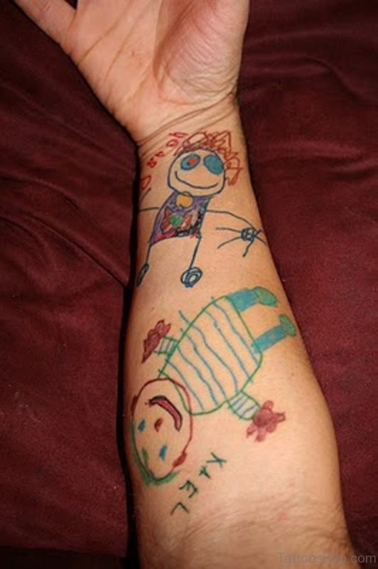 Abstract Cartoon Tattoo On Wrist