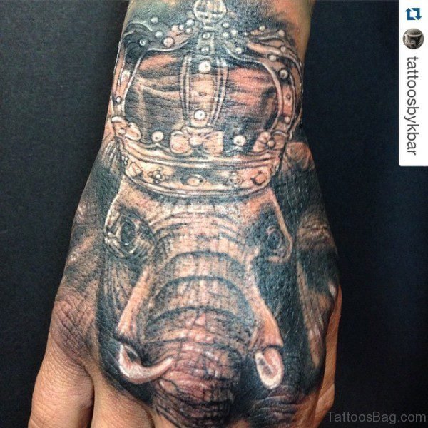 Abstract Elephant Tattoo On Hand 1