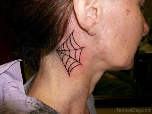 Admirable Spiderweb Tattoo On Neck
