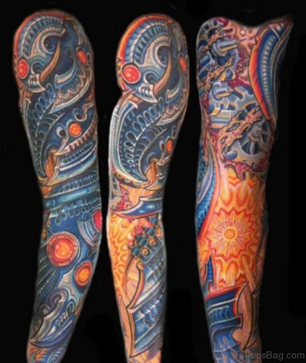 Admorable Biomechanical Tattoo On Full Sleeve