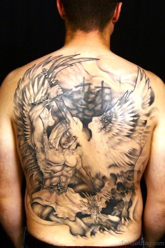 Adorable Archangel Tattoo On Back