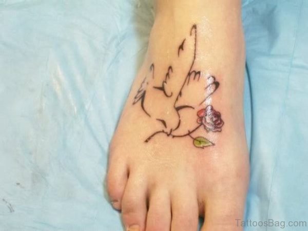 Adorable Bird Tattoo On Foot