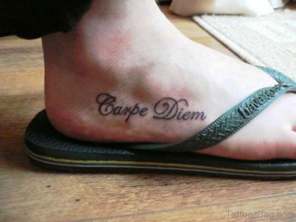 Adorable Carpe Diem Tattoo On Foot
