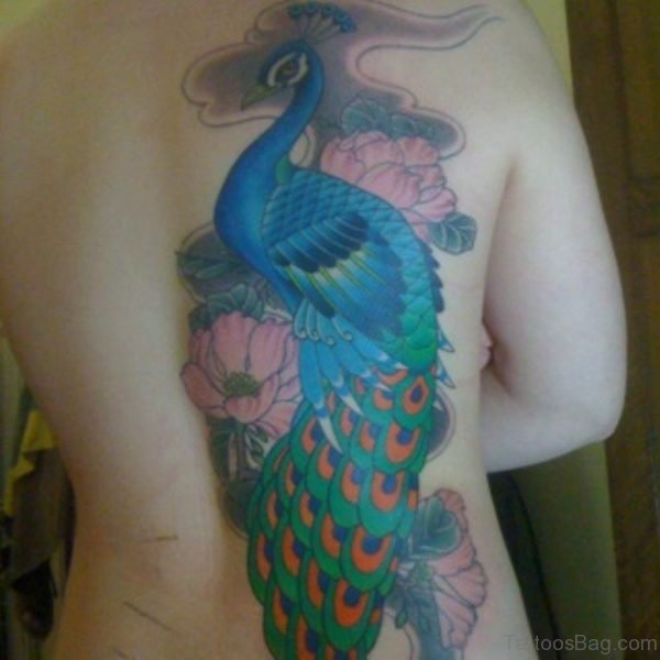 Adorable Peacock Back Tattoo