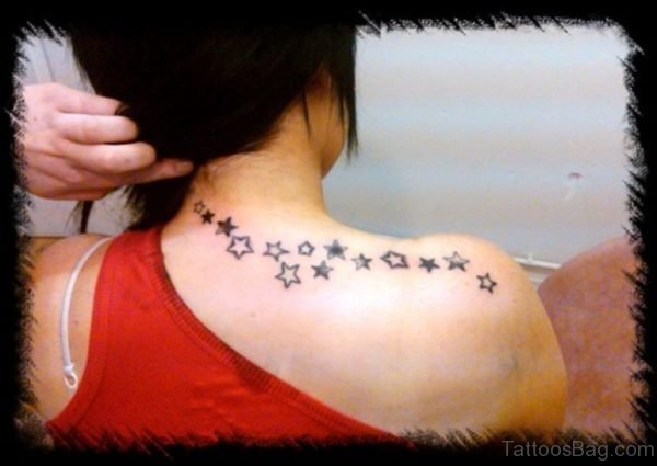 Adorable Stars Tattoo On Neck Back 