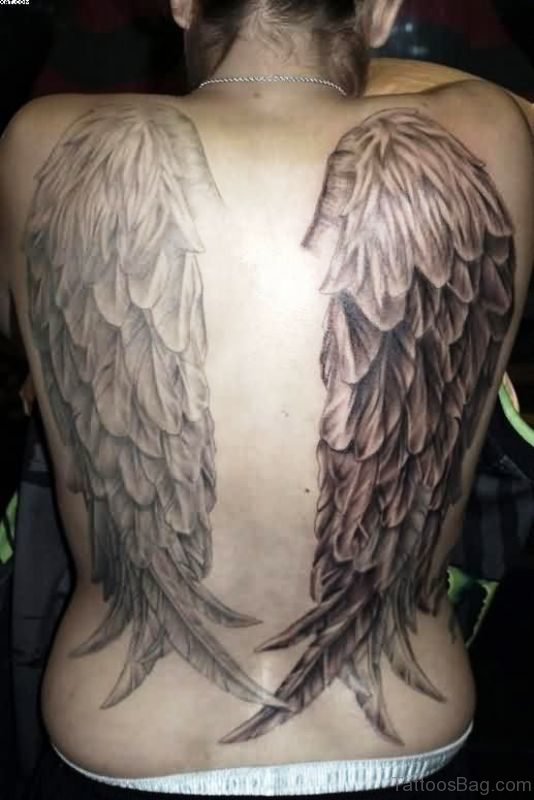 Adorable Wings Tattoo On Back