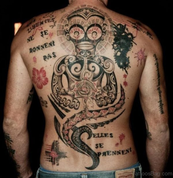 Alien Tattoo On Back For Men
