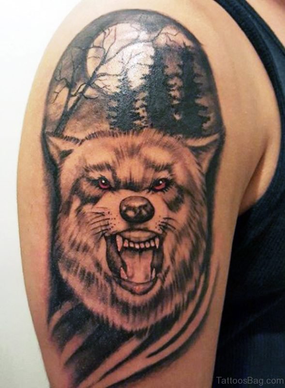 Alpha Wolf Tattoo On Shoulder