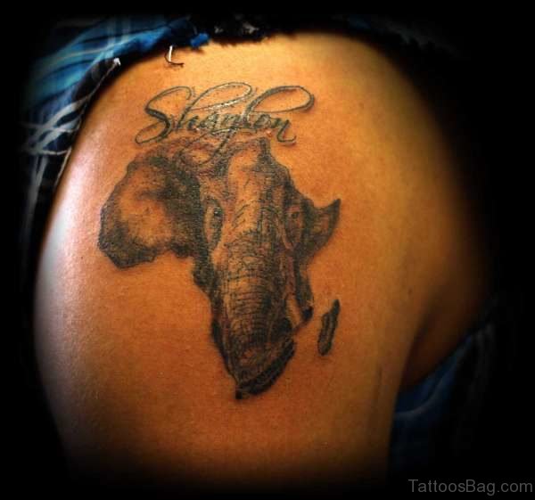 Amazing African Elephant Face Tattoo On Shoulder