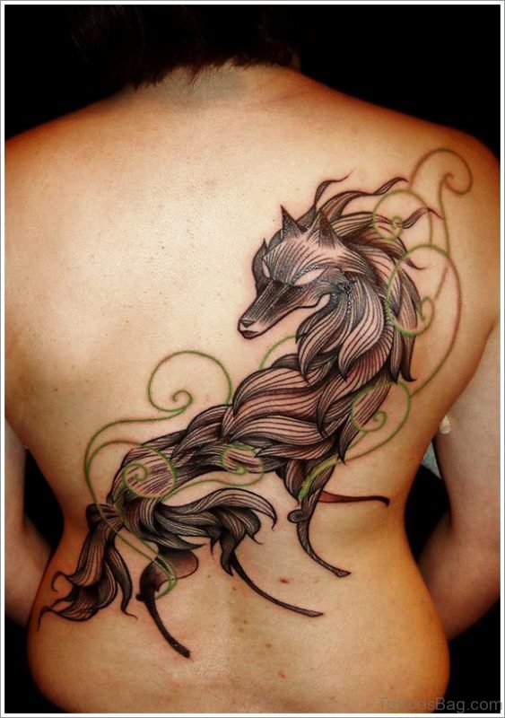 Amazing Alpha Wolf Tattoo Design On Back
