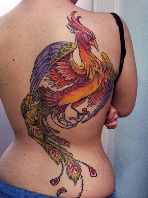 Amazing Back Peacock Tattoo