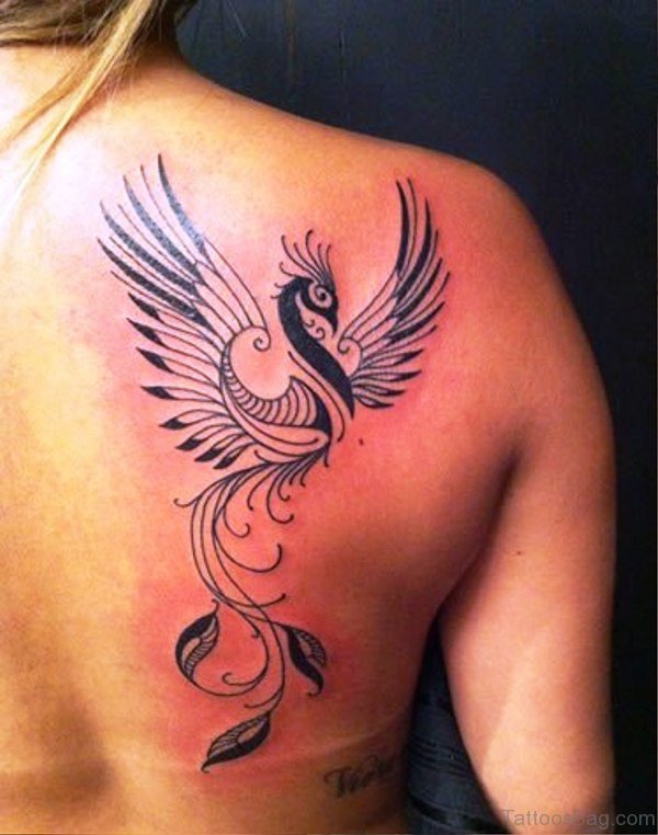 Amazing Black Girly Phoenix Tattoo