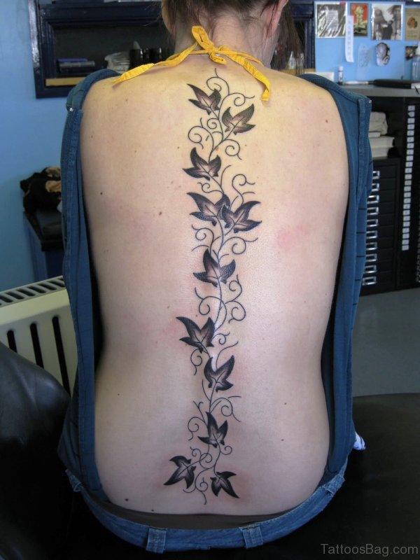 Amazing Black Ivy Vine Tattoo On Back