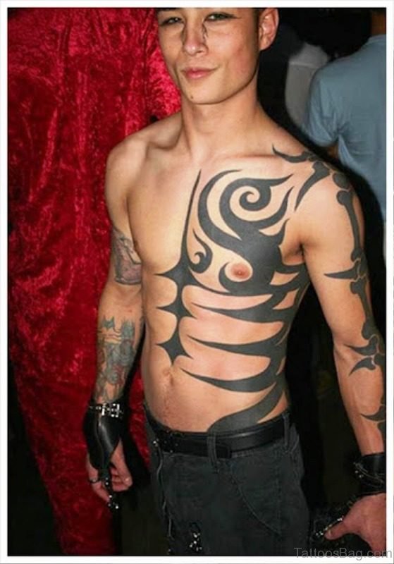 Amazing Black Tribal Tattoo On Chest