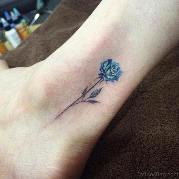 Amazing Blue Rose Ankle Tattoo