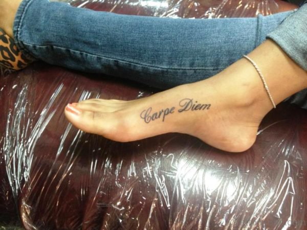 Amazing Carpe Diem Tattoo On Foot