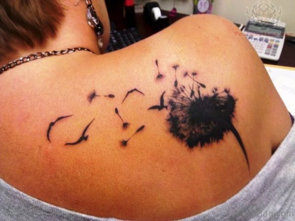 Amazing Dandelion Tattoo On Back Shoulder