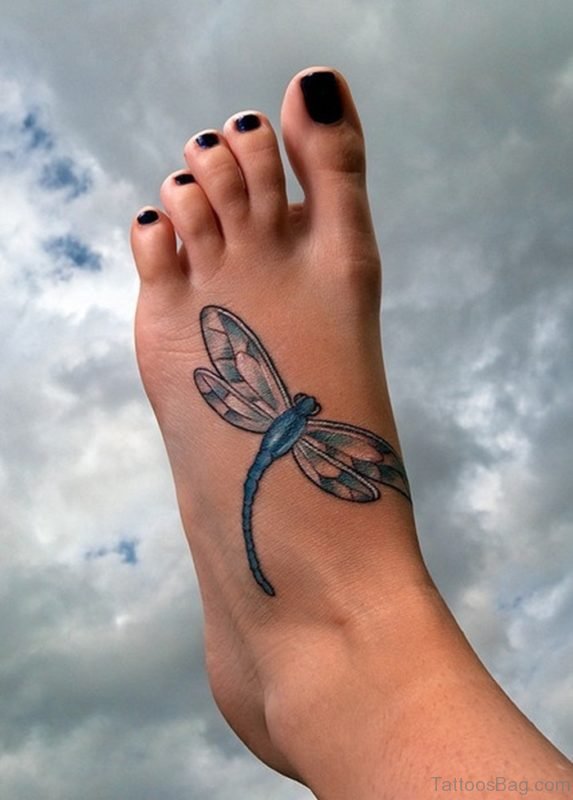 Amazing Dragonfly Tattoo On Foot