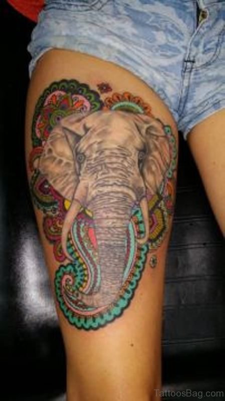 Amazing Elephant Tattoo On Thigh