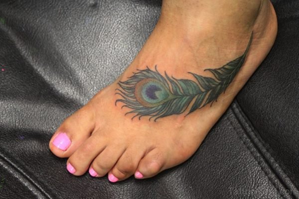 Amazing Feather Tattoo On Foot