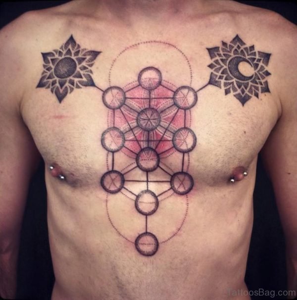 Amazing Sun And Moon Tattoo On Chest