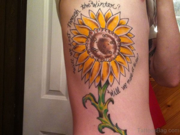 Amazing Sunflower Tattoo On Rib