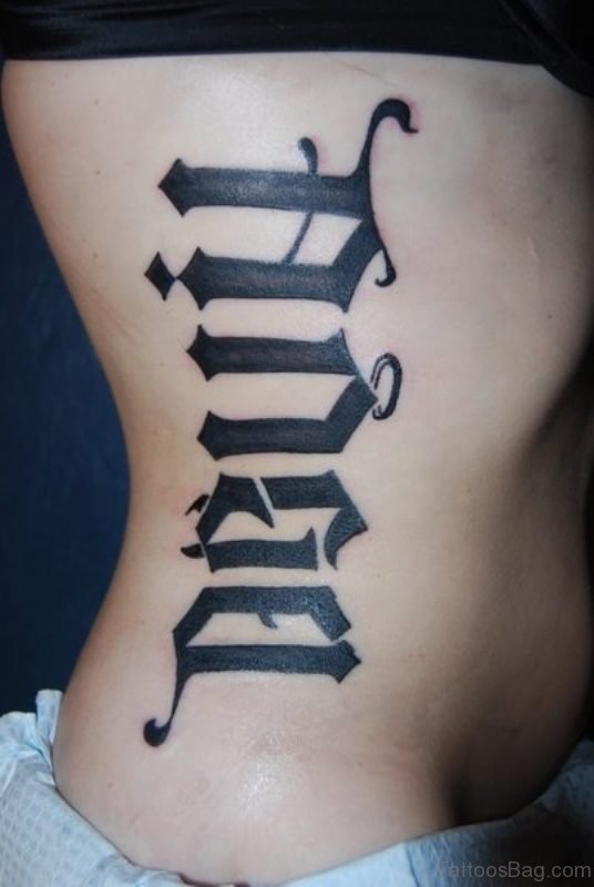 Stylish Ambigram Tattoo On Rib