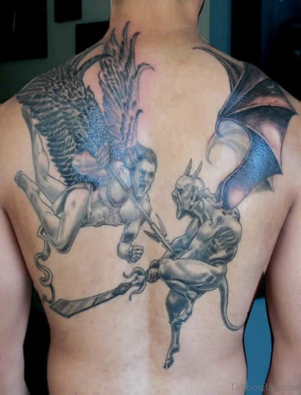 Angel And Devil Tattoo On Back 