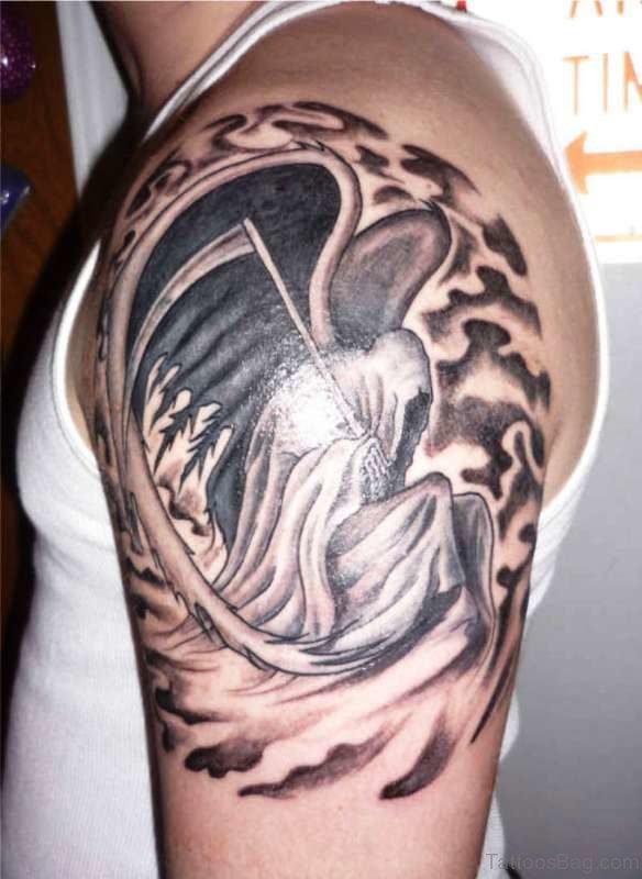 Angel Of Death Tattoo On Shoulder