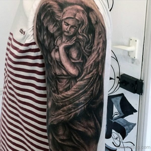 Angel Tattoo On Half Sleeve 