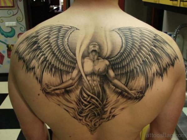Angel Tattoo On Upper Back