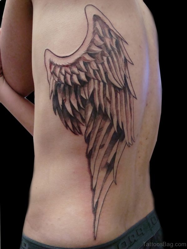 Angel Wings Tattoo On Rib