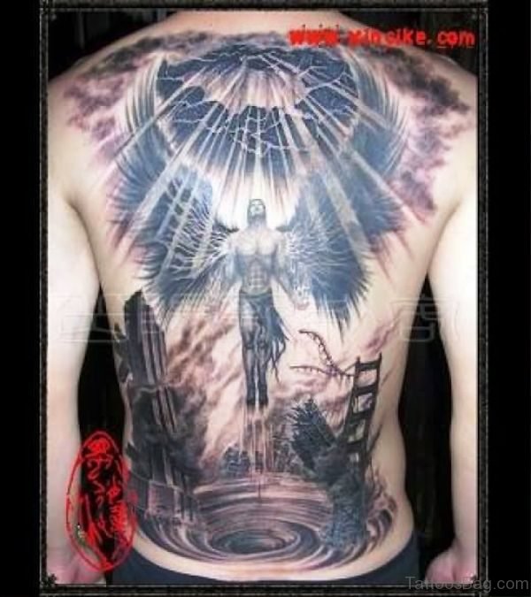 Angel With Wing Tattoo On Back