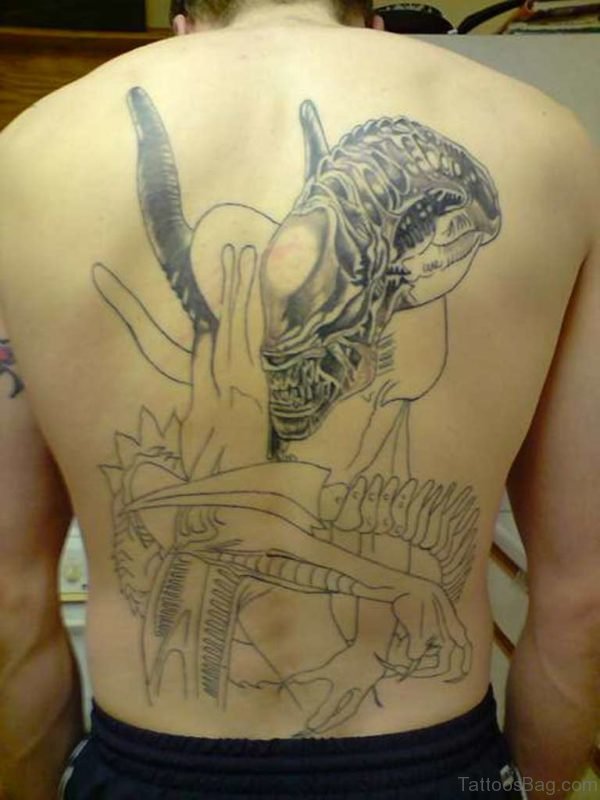 Angry Alien Snake Tattoo Design On Back