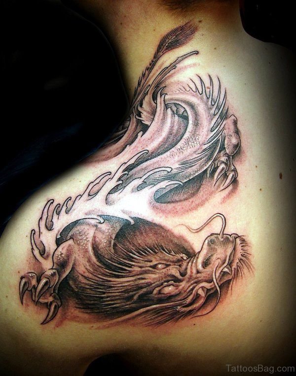 Angry Dragon Tattoo On Shoulder