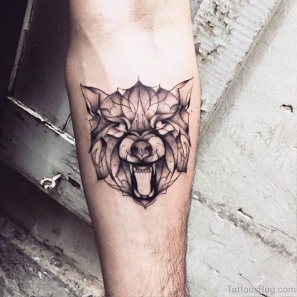 Angry Tribal Alpha Wolf Tattoo On Arm
