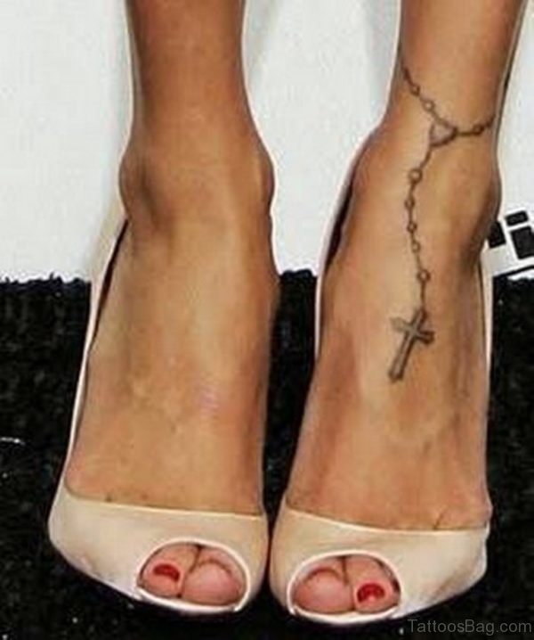 Ankle Cross Rosary Tattoo